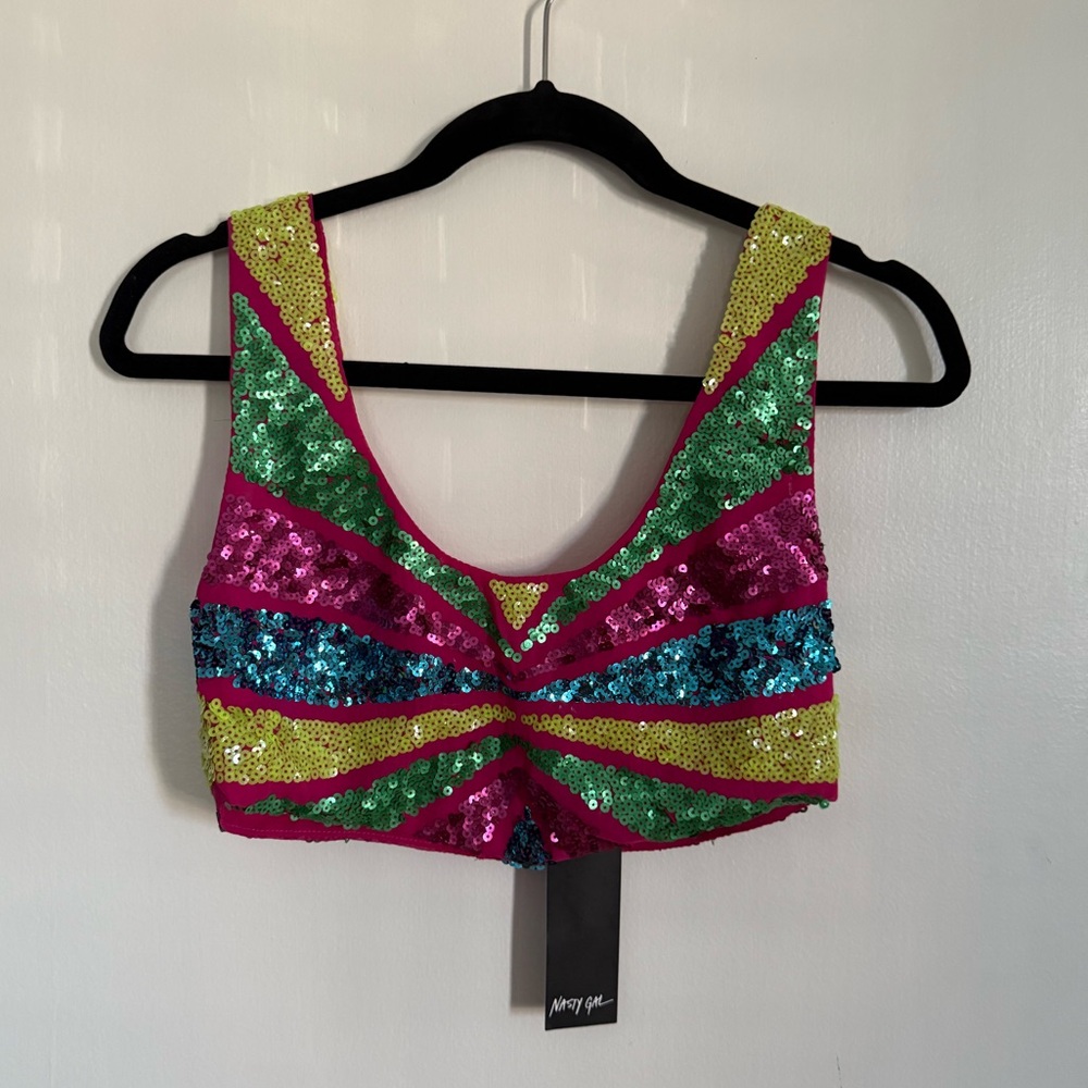 Nasty Gal Rainbow Sequin Cropped Tank Top